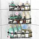 STEUGO Corner Shower Caddy, 3 Pack Adhesive Shower Corner Organizer Shelves, No Drilling Stainless Steel Shower Storage Rack with 12 Hooks for Bathroom, Dorm and Kitchen (Matte Black).