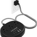 Short Extension Cord Black - Extension Cord 5 Feet, 1625W Power Strip 3 Prong with 3 AC Outlet 4 USB (24W/4.8A), Bedside Charging Station for Home, Office and Dorm