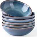 AmorArc Ceramic Cereal Bowls Set of 6, 24 oz Handmade Stoneware Bowls for Cereal Soup Salad Bread, Stylish Kitchen Bowls for Meal, Dishwasher & Microwave Safe-Ceylon Blue