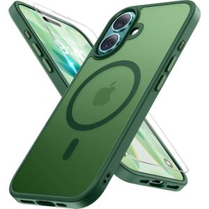 Miracase Magnetic for iPhone 17 Case (Compatible with MagSafe) with Screen Protector Military-Grade Protection, Anti-Fingerprint Translucent Matte Phone Cover for iPhone 17 6.3 inch, Dark Green