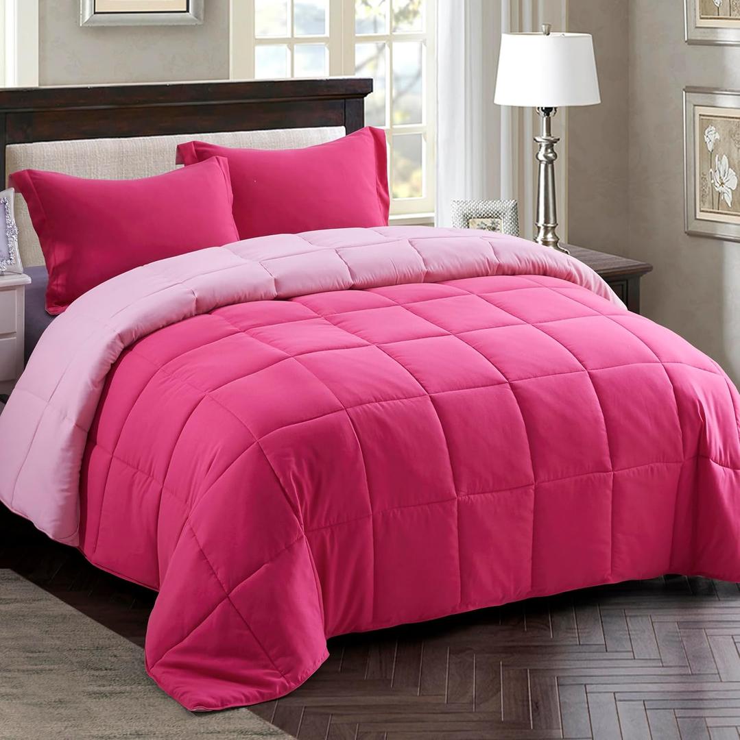 3pc Hot Pink Queen Size Bedding Comforter Set Duvet Insert Blanket