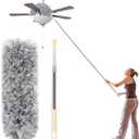 Microfiber Duster with Extension Pole(Stainless Steel) 30 to 100'', with Bendable Head, Extendable Long Duster for Cleaning Ceiling Fan, High Ceiling, Keyboard, Furniture Cars