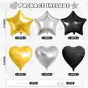 2 x Heart Balloons, Black Gold Silver Star Balloons Foil for Disco New Year, 12 Count