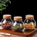 SET OF 4 ROUND GLASS JARS WITH CORK LID 17OZ WEDDING CANDY JAR KITCHEN JAR, PERFECT FOR TEA, BISCUITS, CEREALS, FLOUR, BEANS, SPICES, COFFEE BEANS ETC (4PCS)