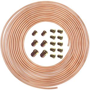 25 ft 3/16 Copper Coated Brake Line Kit Complete Replacement Brake or Fuel Tubing (Includes 16 Fittings), Easy to hand bend (.028) Wall Thickness, SAE Thread, Rust Proof