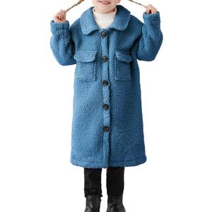 Long Coat for Girls Fleece Jackets 4-7 Years Knee-Length Lightweight Coats (Blue)
