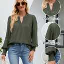 HEYTALALA Women's Puff Long Sleeve Shirts 2025 Fall Tops V Neck Casual Boho Work Blouses Dressy T Shirts (Green, XXL)