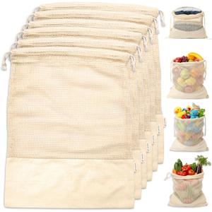 LEAFICO Reusable Produce Bags  100% Cotton Mesh & Solid Hybrid (Large 12x15 inch 6 Pcs)  Storage Bags for Vegetables, Toys, Clothes, Travel Packing  Washable, Plastic-Free, Breathable, Zero Waste