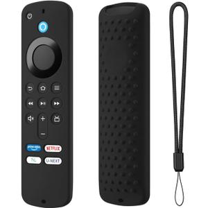 Hi Color Silicone Cover Compatible with Fire TV Stick 4k Plus/Select, Fire TV Stick HD Remote PA38CA Protective Cover Case with Lanyard (Black)
