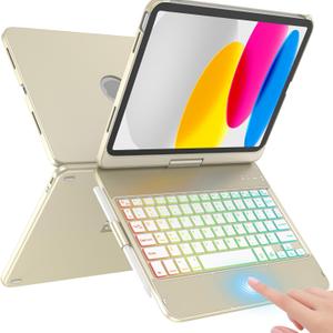 for iPad A16 11th Generation/ 10th Generation Case with Keyboard, Touch Keyboard for iPad 11" / 10th Gen 10.9 inch 2022-10 Color Backlight, 360° Rotatable Protective Cover (Rock Grey)
