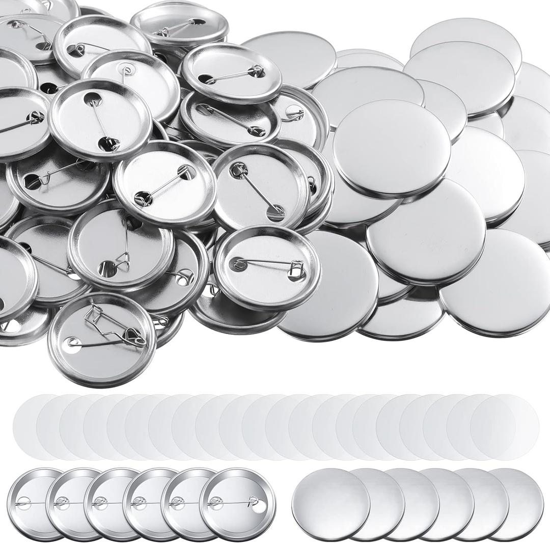600 Pieces Blank Button Making Supplies Round Badge Parts Metal Pin Button Kit for Badge Make Machine, Including Metal Shells Back Cover and Clear Film(1.46 Inches)