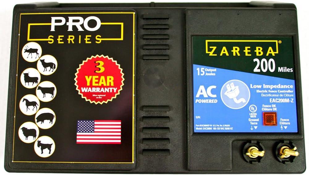 Zareba 200-Mile AC-Powered Low Impedance Electric Fence Charger - EAC200M-Z - Contain Cattle, Horses, Pigs, Sheep - Keep Out Predators