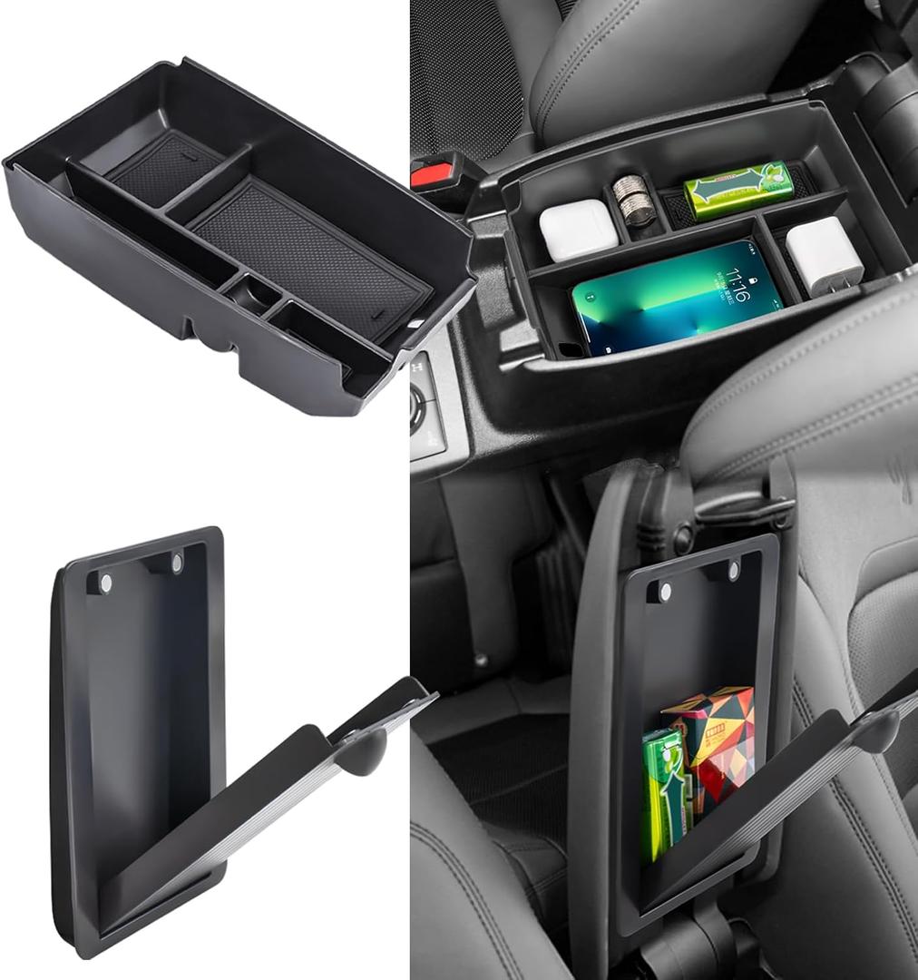 2PCS Center Console Organizer Compatible with 2021-2026 Ford Bronco Sport/ 2020-2026 Ford Escape Armrest Storage Tray Insert Hidden Storage Box Interior Accessories