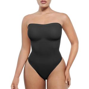 SHAPELLX Women's Shapewear Bodysuits Tummy Control Butt Lifter Body Shaper Strapless Seamless Mid Thigh Jumpsuit Tops (X-Large-XX-Large, A2-black Thong)