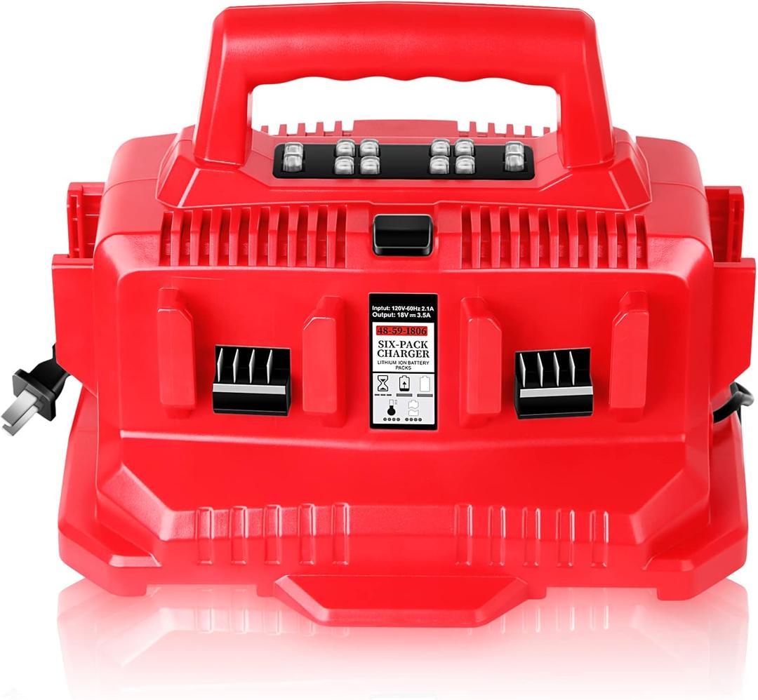 DSANKE 48-59-180618V 6-Port Lithium-Ion Charger Replacement for Milwaukee m18 Six Pack Sequential Charger Compatible with Milwaukee 18V Battery 48-11-1850 48-11-1840 48-11-1815 48-11-1828