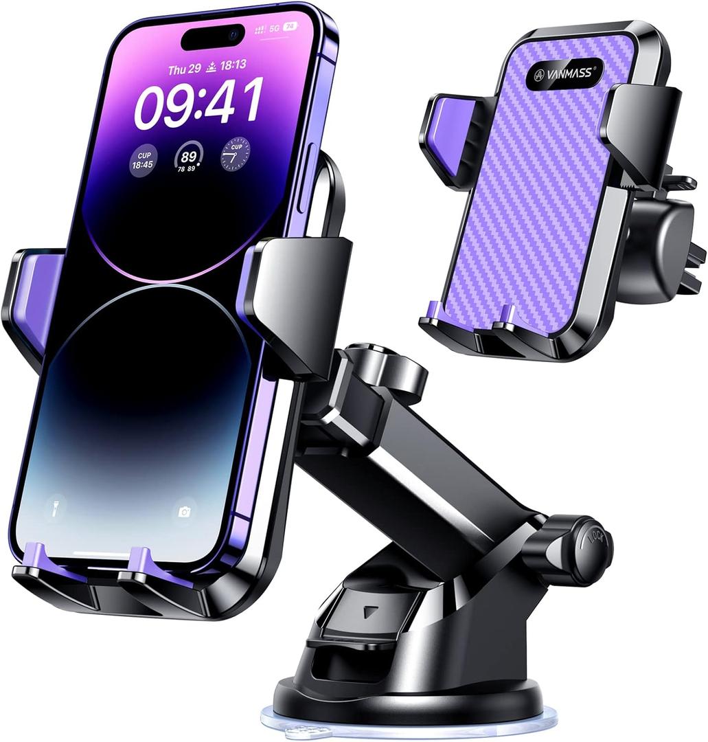 VANMASS 【85+LBS Strongest Suction & Military-Grade】2025 Ultimate Car Phone Mount【Patent Safety Certs】Cell Phone Holder Truck Stand Dashboard Windshield Vent for iPhone 16 15 Pro Max 14 Samsung, Purple VANMASS 【85+LBS Strongest Suction & Military-Grade】2025 Ultimate Car Phone Mount【Patent Safety Certs】Cell Phone Holder Truck Stand Dashboard Windshield Vent for iPhone 16 15 Pro Max 14 Samsung, Purple