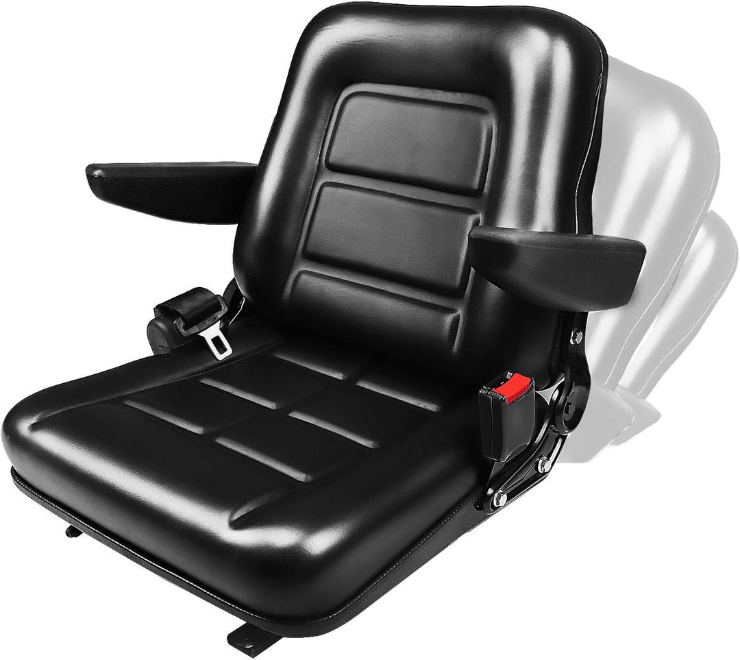 Lawn Mower Seat,Universal Tractor Seat,Adjustable Forklift Seat with Adjustable Back,Slide Rail,Armrest and Seatbelt for Forklift,Tractor,Mower,Telehandler,Backhoe,Excavator Dozer (xl)