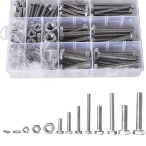 SUNXULIMI M6 M8 M10 Screws Hex Head Bolts Screws, Nuts, Flat & Lock Washers Assortment Kit, Stainless Steel 304, Machine Fully Thread, Bright Finish, Includes 8 Most Common Sizes 208PCS
