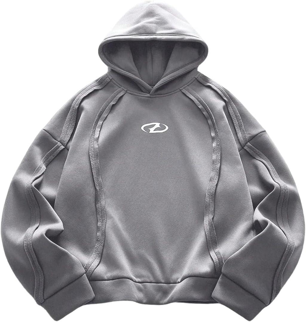RoseSeek Men's Hoodies Graphic Sweatshirts Hooded Neck Tops Streetwear | Long Sleeve, Fall, Pullover (Gray, XXL)