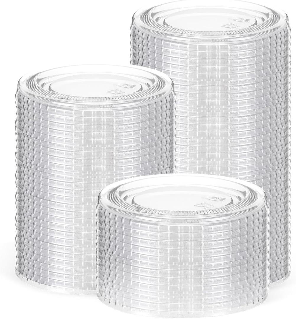 200 Pcs Plastic Cup Lids for Portion Cups Disposable Clear Portion Cup Lids Souffle Lid Plastic Food Prep Supplies for Restaurant, Cafe, Catering, Party (3.25oz 4.5oz 5oz)