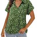 Bebonnie Formal Blouses for Women Elegant: Women's Button Down Shirts Short Sleeve - Wedding Blouses for Women Elegant - Bohemian Beach Vacation Dressy T Shirts Floral Chiffon Tunics Multi Green M (M)