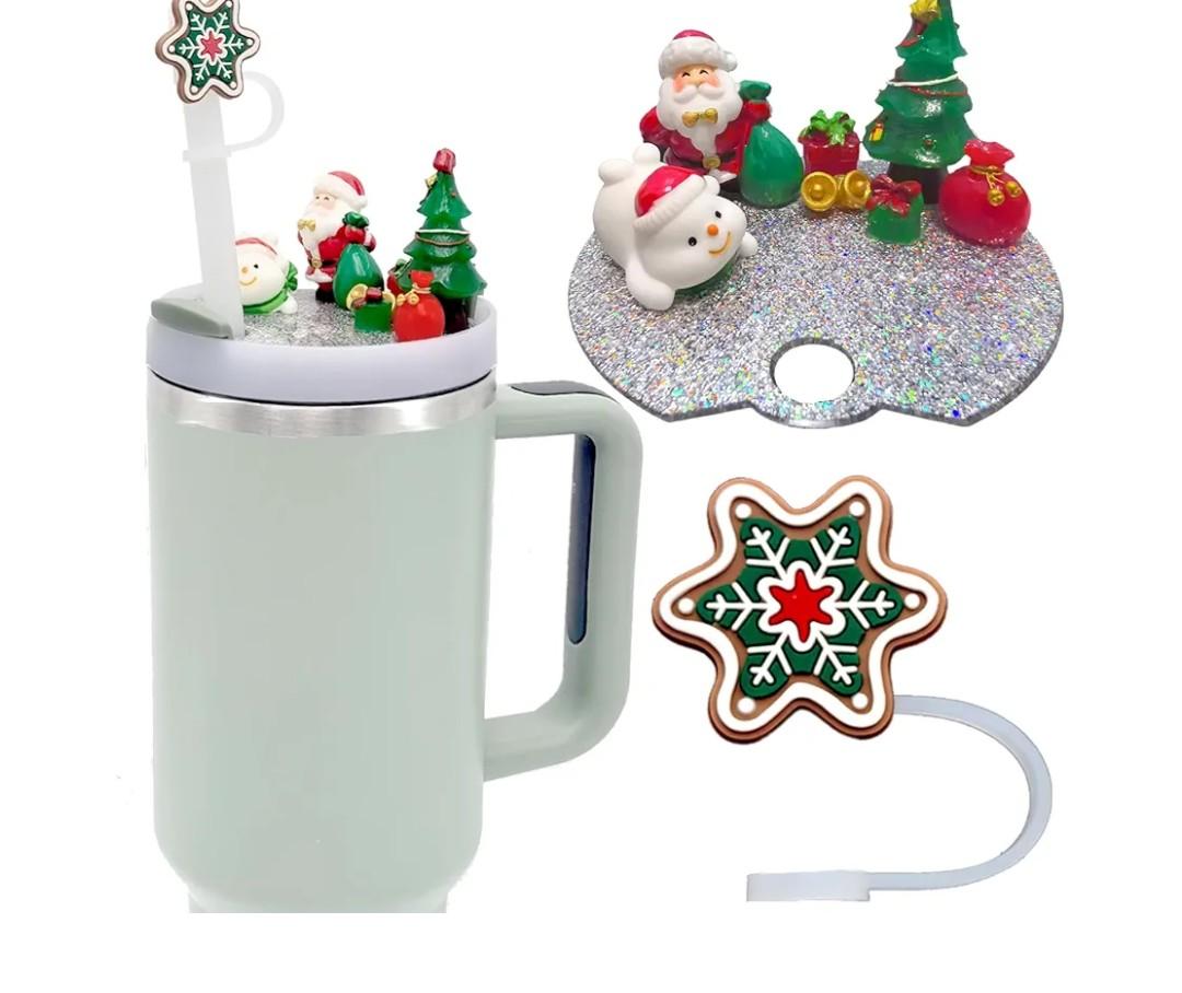 Accessories Compatible with Stanley Cup Lid, Silicone Snowflake Christmas Straw Toppers for Stanley Cup H2.0 Holiday Lid Accessories 40 OZ,Gift for Kids