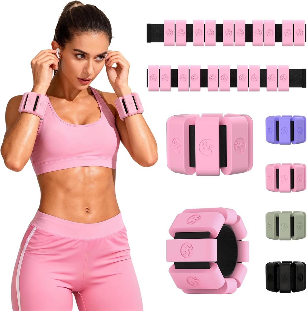 Sonkoloro Adjustable Wrist Weights for Women Men, Leg Weights for Women 0.75lb-1lb-1.3lb Each for Walking, Yoga, Dance, Barre, Gym (2LB(2 Pcs), Blush)