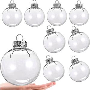 8PCS Hanging Clear Plastic Fillable Ornaments Balls,3.15 Inch DIY Christmas Decorative Ball, Fillable Plastic Decorative Ball for Christmas, Halloween, Birthday, Wedding Decor (80mm)