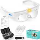 Magnifying Glasses with Lights, 5X 3.5X 2.5X 1.5X Flip-up Rechargeable Hands Free Headband Magnifying Glasses for Close Work with 3 Color Temperature,Professional Jeweler's Loupe Lighted Magnifiers 