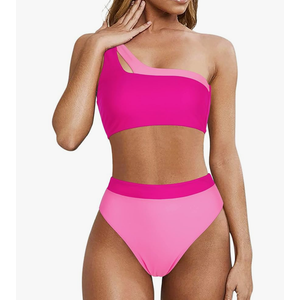 MOOSLOVER Women Cutout One Shoulder High Waisted Bikini High Cut Two Piece Swimsuits, Small