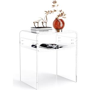 Clear Acrylic End Table 2-Tier Bedside nightstand for Living Room Bedroom Home Decor (Clear) (Clear)