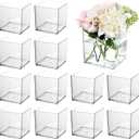 12 Pcs Clear Square Vases Acrylic for Centerpieces-4'' x 4'' Cube Square Flower Vase Bulk, Plastic Vases Container for Flowers Centerpieces Office Home Table Wedding Floral Plant