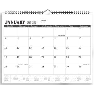 2026 Wall Calendar - 2026 Calendar from January 2026 to June 2027, 11.5'' x 14.5'', 2026 Monthly Calendar with Notes, Twin-Wire Binding + Hanging Hook + Thick Paper, Black