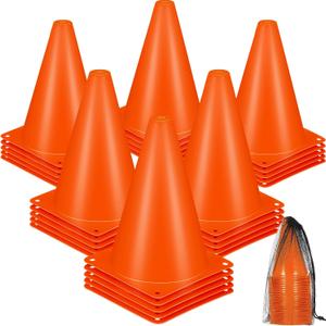 Syhood 30 Pack 7 Inch Plastic Traffic Cones Sports Training Agility Marker Mini Cones for Soccer, Skating, Football, Basketball, Indoor and Outdoor Games Sports Practice Equipment (Orange)