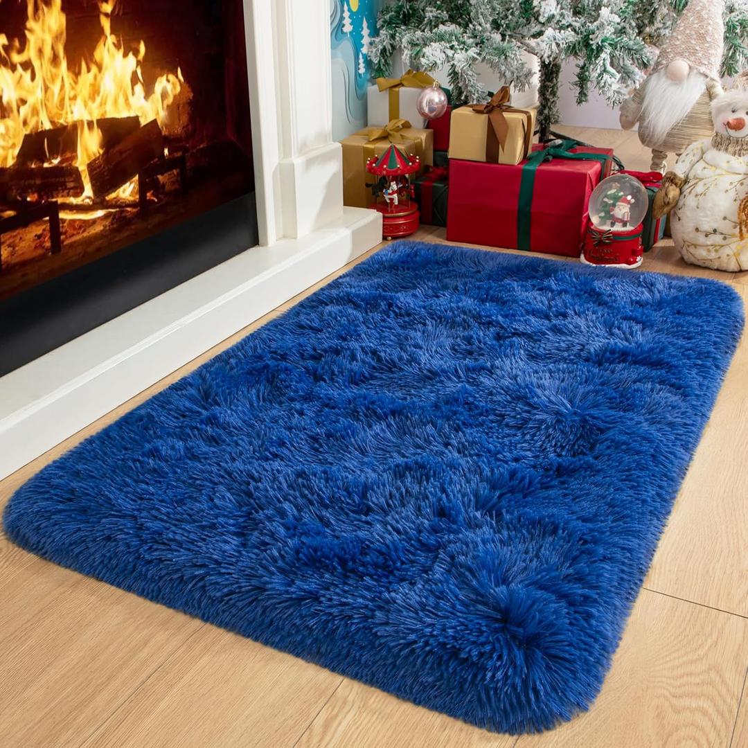 Kelarea Navy Blue Rug for Bedroom, 2x4 Fluffy Throw Rugs for Living Room, Small Soft Shag Fuzzy Carpet for Kids Boys and Girls Bedroom, Dorm, Nursery Rooms, Home Decor