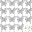 15 PCS Glitter Butterfly Christmas Tree Ornaments, Hollow-Out Butterfly Christmas Decoration with Clips, Craft Xmas Ornaments, Christmas Tree, Wreath, Garland, Home Decorations, Silver