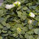 Anna's Whimsy 5.91FT Artificial Eucalyptus Garland with Flowers, Fake Flower Rose Gypsophila, Faux Floral Greenery Garland for Wedding, Spring Home Party, Craft Art Table Runner Decor (White)