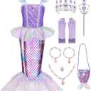 Meland Mermaid Dress for Girls - Little Mermaid Costume for Girls with Bag Princess Dresses for Girl 3-8 Birthday Gift Small