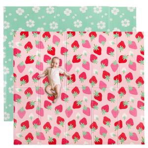 Wildkin Baby Play Mat  Large Waterproof Foldable Foam Mat for Infants & Toddlers - Strawberry Patch