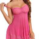 Avidlove Lace Babydoll Lingerie Sexy Mini Chemise Mesh Wedding Nightie Bridal Nightdress (Medium, Hot Pink)