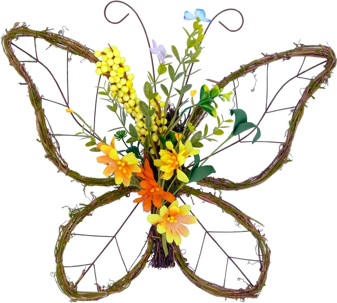 idyllic Butterfly Shaped Wreath with Pastel Berries and Floral Spring Artificial Wreaths for Front Door Decor