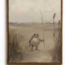 Framed Whimsical Frog Traveler Wall Art Vintage Cottagecore Painting Animal Canvas Poster Funny Animal Picture Print Moody Nature Wall Decor For Home Bedroom Office Ready To Hang