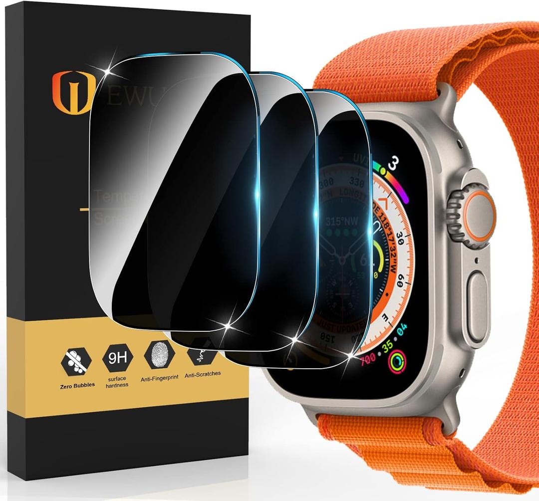 EWUONU [3 Pack Privacy Screen Protector for Apple Watch Ultra 3 49mm Accessories, Anti-peep Tempered Glass Screen Protector Scratch Resistant Waterproof Anti-Spy Cover for iwatch Ultra 3/2/Ultra
