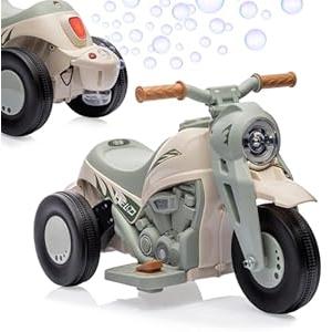 6V Bubble Motorcycle Ride-on Car for Kids, Kids' Motorbike with Bubble Function, LED Headlights, Forward/ Reverse, Pedal, 3-Wheel Ride-on, Beige