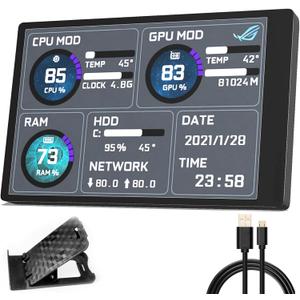 WOWNOVA English Version Computer Temp Monitor, ARGB PC Case Display, IPS USB Mini Screen, CPU RAM HDD Data Monitor (Black)