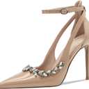 Qunvngutui Women's Pointed-Toe Bag-Toe Strappy High-Heeled Shoes Sexy Stiletto Pumps Nude Rhinestones US8