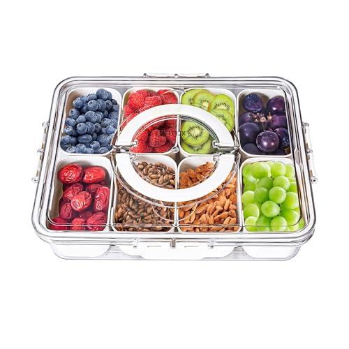 VXCELLENT LIVE LIFE Divided Snack Tray with Lid and Handle - Multi-functional Serving Tray for Snacks, Fruits, Vegetable, Candy and More, 8 Compartment Shackle Box, Ideal for Picnic and Travel