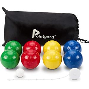 Pointyard 100mm Bocce Ball Set, Regulation Bocci Ball Set with 8 PE Bocce Balls/1 Pallino/Carrying Bag/Measuring Tape - Outdoor Family Bocce Game for Backyard/Lawn/Beach (Red,Blue,Green,Yellow) Pointyard 100mm Bocce Ball Set, Regulation Bocci Ball Set with 8 PE Bocce Balls/1 Pallino/Carrying Bag/Measuring Tape - Outdoor Family Bocce Game for Backyard/Lawn/Beach (Red,Blue,Green,Yellow)