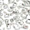 Clear Sew On Rhinestones, Choupee 130PCS Sew On Rhinestone Metal Back Prong Setting Sewing Claw Rhinestone Mixed Shapes Sew On Glass Gems for Jewelry, Clothes, Costume, Shoes,Dress, Garments (White)