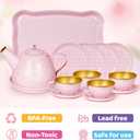 Tea Party Set for Little Girls, Princess Tea Time Toys Including Tin Teapot Set Cups Carrying Case, Toddlers Pretend Role Play Kids Kitchen Toys Birthday Gifts Age 3 4 5 6
